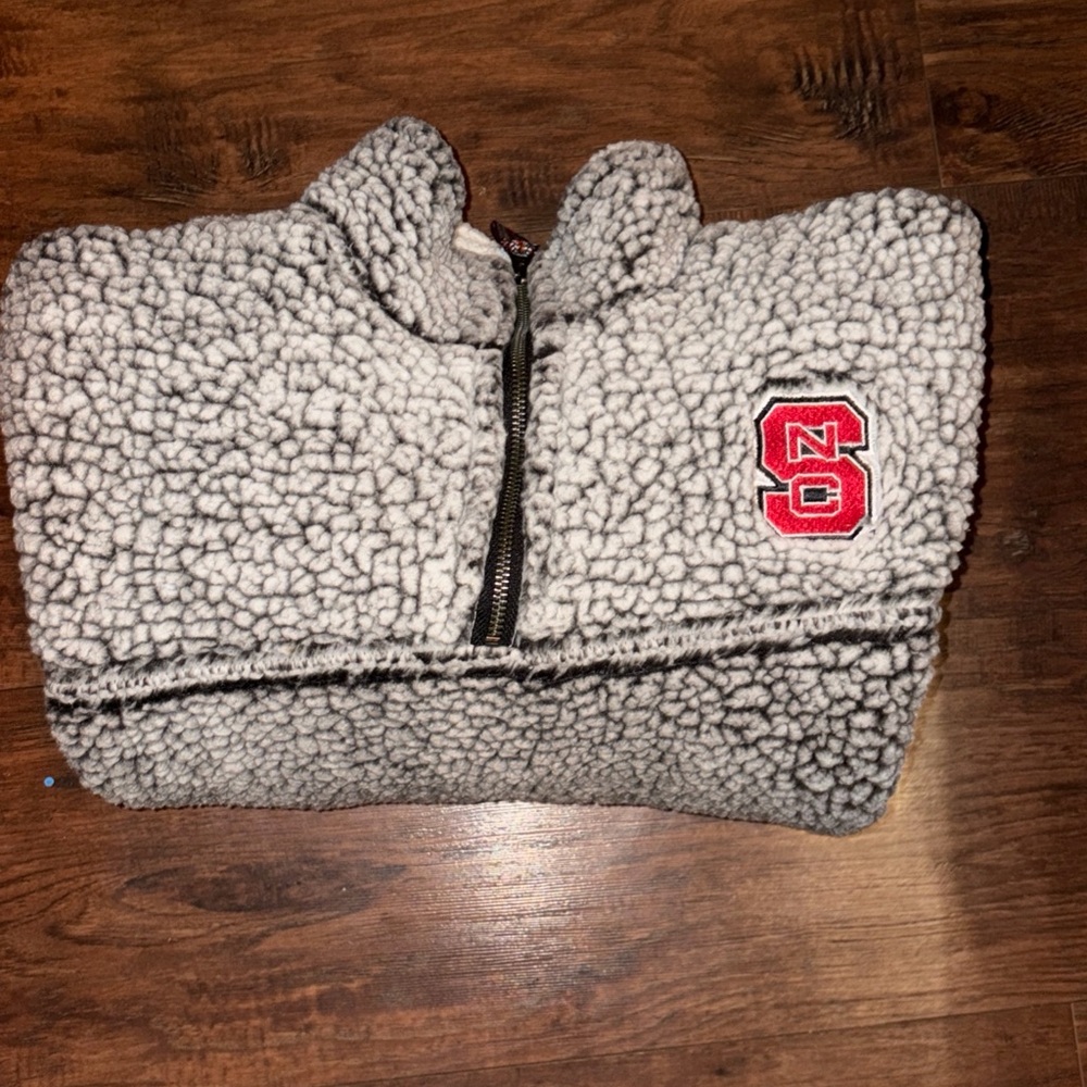 Pressbox Gray Sherpa Kids Vest with Red Logo